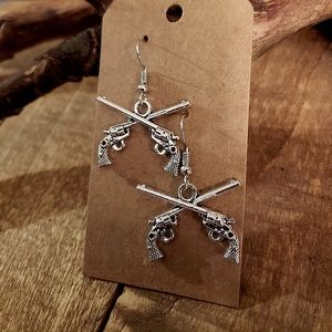 Silver Wild West Gun Earrings ♡Western Pistols♡Cowboy♡Cowgirl♡Military♡